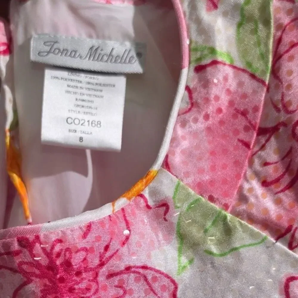 Jona Michelle Girls Pink Floral Dress Sequins Party Pageant Easter Size 8